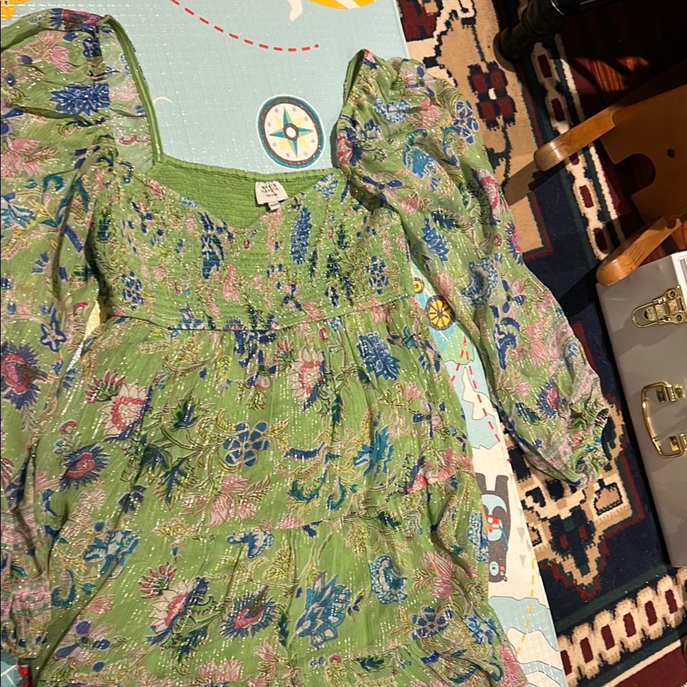 HEMANT & NANDITA Green Floral Mini Dress